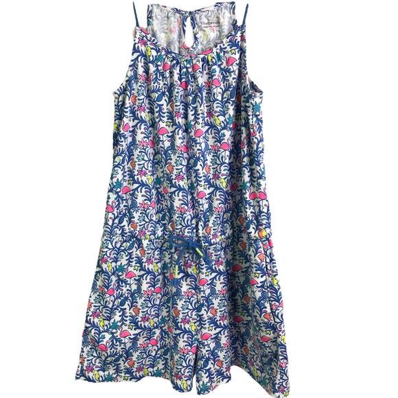 Vineyard Vines Romper Girls Sz L/14 Blue White Tie Waist Twine Spaghetti Straps - Picture 1 of 9